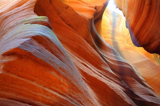 Magical colours and textures inside red rocks of Slot Canyon