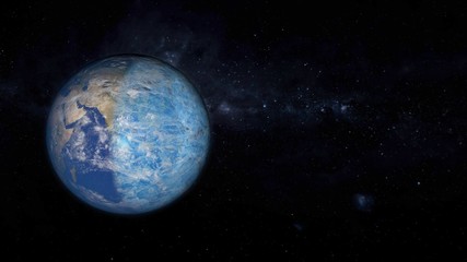Fototapeta na wymiar 3D illustration of Earth from space. Global cooling covering Earth planet. Apocalypse concept.