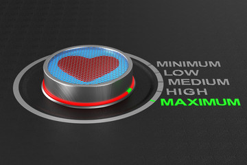 button with heart  on dark background. 3D illustration