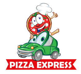 Pizza express delivery car cartoon