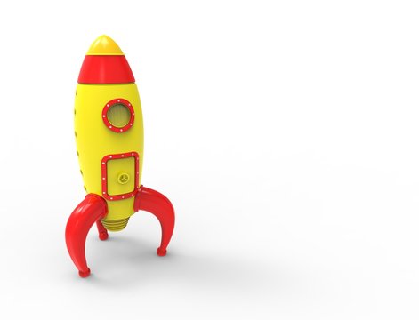 3D Rendering Of Cartoon Toy Rocket Ioslated On White Background