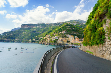 road on Amalfi coast between Maiori and Minori, Campania, Italy