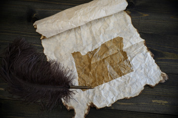 map of oregon state on vintage paper with old pen on the wooden texture desk