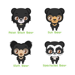 Set of black colored bear species