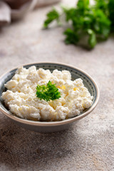 Bowl with homemade cottage cheese