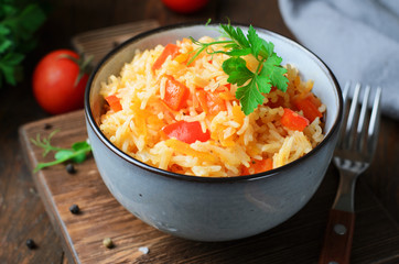 Bell Pepper and Carrot Rice, Tasty Homemade Rice with Vegetables