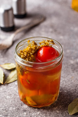 Homemade pickled tomato with spices