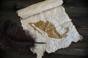 map of mexico on vintage paper with old pen on the wooden texture desk