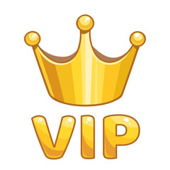Golden crown with VIP abbreviation. Vector sign of very important person.