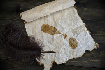 map of saint kitts and nevis on vintage paper with old pen on the wooden texture desk