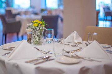 served table with a white tablecloth