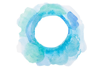 Watercolor stylized circle in blue colors isolated. Hand drawn watercolor.