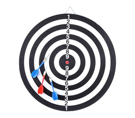 Dartboard with darts isolated on white background