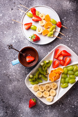 Sweet chocolate fondue with fruits