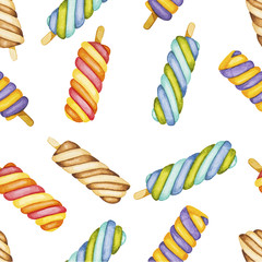 Summer foods. Seamless pattern with watercolor, hand drawn icecream.