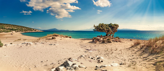 lonely beach on the greek island Naxos - obrazy, fototapety, plakaty