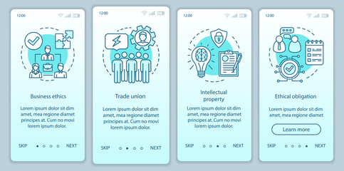 Business ethics onboarding mobile app page screen vector template