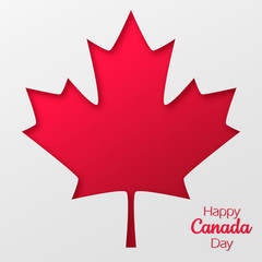 Red maple leaf illustration in realistic paper cut style. Canada Day 1st July celebration background with copy space.