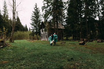 trip to Iceland, a couple in love on their wedding day walks in the open air