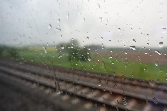 rainy day water drops on window