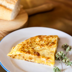 Spanish Tortilla, Pincho de Tortilla. Homemade typical tortilla de patatas
