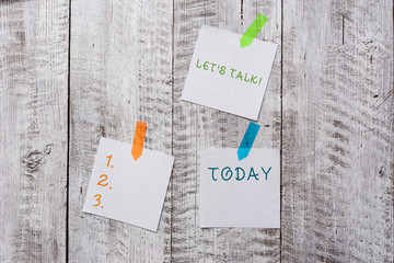 Conceptual hand writing showing Let S Talk. Concept meaning they are suggesting beginning...