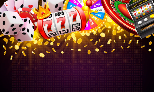 Casino dice banner signboard on background.