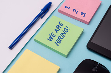 Handwriting text writing We Are Hiring. Conceptual photo recently you employ someone or pay someone...