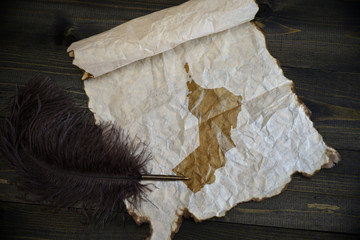 map of oman on vintage paper with old pen on the wooden texture desk