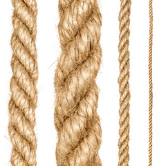 collection of various ropes on white background. each one is shot separately