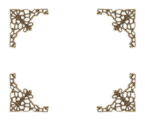 Bronze album metal book corners on an isolated white background