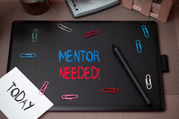 Word writing text Mentor Needed. Business photo showcasing Employee training under senior assigned act as advisor
