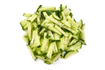 Sliced fresh cucumbers, close-up, isolated on white background