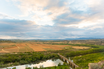 Fototapeta na wymiar Landscape view of vineyards from the Castle of San Vicente de la Sonsierra in La Rioja, Spain