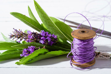 Lavender flowers and sage leaves