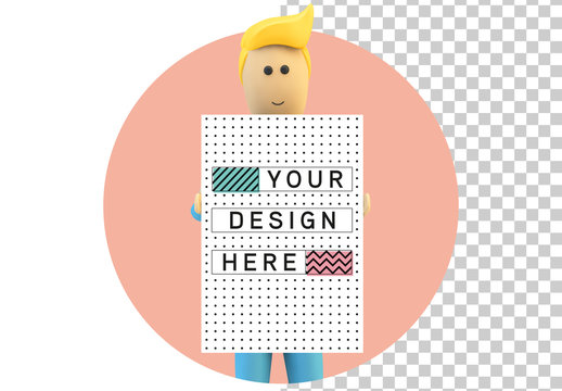 Cartoon-Style Mannequin Holding Poster Mockup