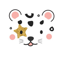 Cute leopard face. Jungle animal in scandinavian style. For kids fashion prints and children design. Nursery decoration