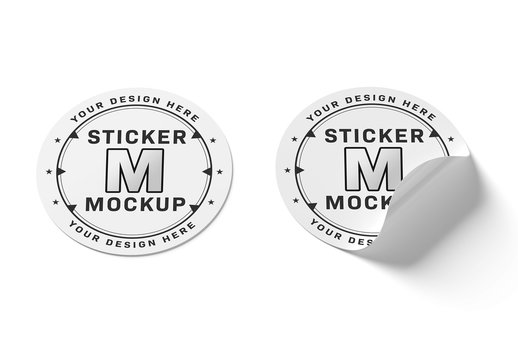 Isolated Circular Sticker Mockup on White