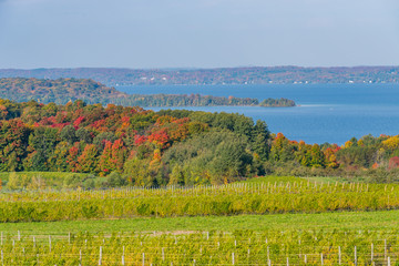 West Arm of Grand Traverse Bay from high of Old Mission Peninsula in the fall.