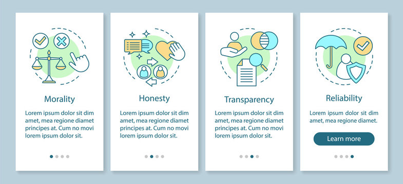 Ethical Principles Onboarding Mobile App Page Screen Vector Template