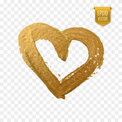 Gold glitter heart isolated on white. 