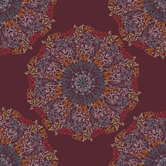 Ethnic Seamless Pattern. Abstract Oriental Mandala Background. for Wallpaper, Textile, Fabric, Paper, website background, book cover, packaging. Mandala doodle Beautiful floral background, red texture