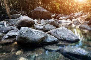 Stones and grop of  nature rocks with forest water.