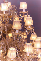Chrystal chandelier close-up. Vintage crystal chandelier details