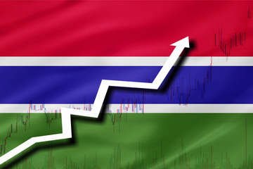 Fototapeta premium White arrow and stocks chart growth up on the background of the flag of Gambia