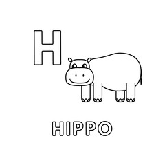 Vector Cute Cartoon Animals Alphabet. Hippo Coloring Pages