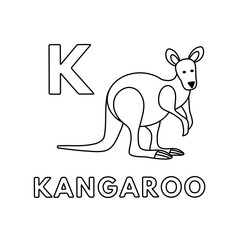 Vector Cute Cartoon Animals Alphabet. Kangaroo Coloring Pages