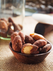 almond nut in a bowl on wooden table