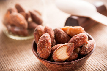 almond nut in a bowl on wooden table