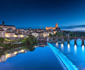 Cityscape of Albi at night in France